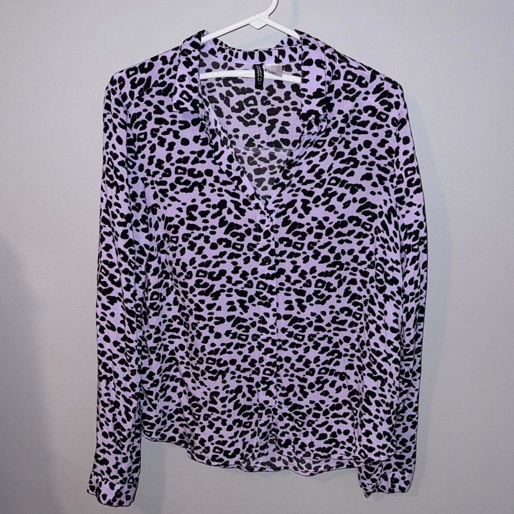 H&M Black and Purple Leopard Blouse